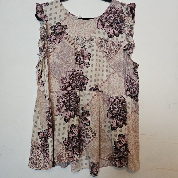 Maurice's Plus Size 3x Women's Blouse Sleeveless Floral Pink Button Ruffle - Picture 1 of 10